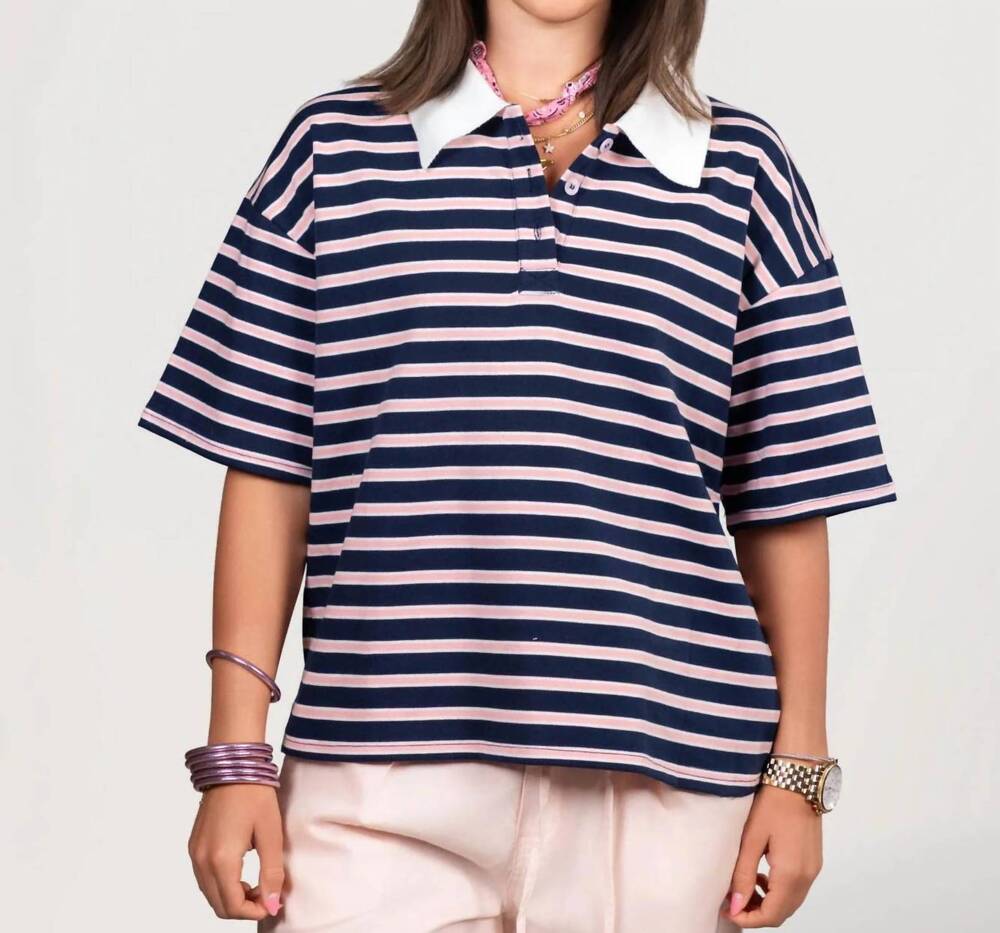 NEW SUNDAY EDITION preppy stripe polo shirt in navy